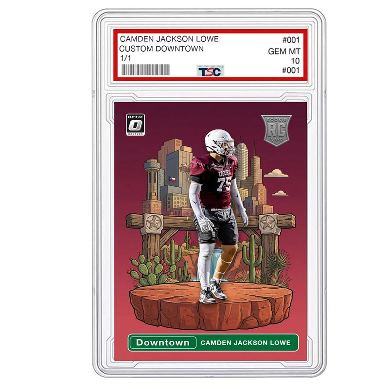 Custom Downtown trading card personalized with player artwork and a scene