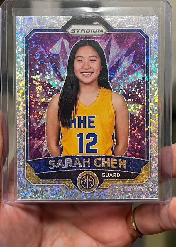A finished holographic basketball card