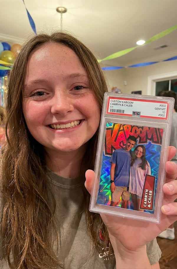 A customer showing a custom Kaboom card