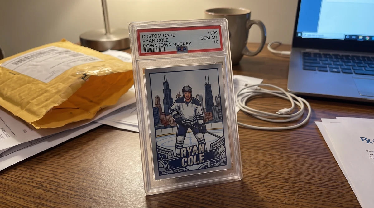 A custom hockey slab on a desk